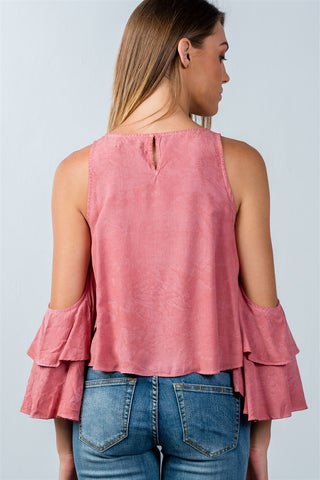 Ladies fashion back keyhole open-shoulder batwing top