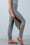 Ladies fashion elastic waistline comfortable open side pants
