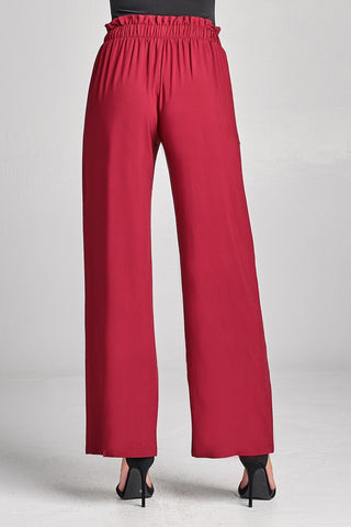 Ladies fashion plus size self ribbon detail long wide leg woven pants