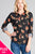 Ladies fashion plus size 3/4 roll up sleeve front pocket detail flower print stretch knit shirts
