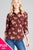 Ladies fashion plus size 3/4 roll up sleeve front pocket detail flower print stretch knit shirts