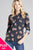 Ladies fashion plus size 3/4 roll up sleeve front pocket detail flower print stretch knit shirts
