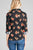 Ladies fashion plus size 3/4 roll up sleeve front pocket detail flower print stretch knit shirts