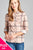 Ladies fashion plus size 3/4 roll up sleeve front pocket detail plaid check print stretch knit shirts