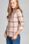 Ladies fashion plus size 3/4 roll up sleeve front pocket detail plaid check print stretch knit shirts