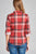 Ladies fashion plus size 3/4 roll up sleeve front pocket detail plaid check print stretch knit shirts