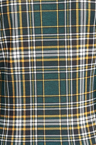 Ladies fashion plus size 3/4 roll up sleeve front pocket detail plaid check print stretch knit shirts