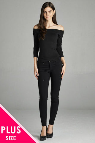 Ladies fashion plus size basic 5 pocket shape long pants