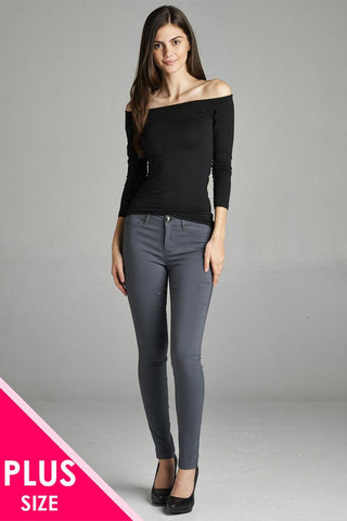 Ladies fashion plus size basic 5 pocket shape long pants