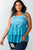 Ladies fashion plus size lace trim blue ruffled babydoll sleeveless top