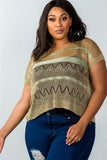 Ladies fashion plus size dropped shoulders gold metallic knitted top