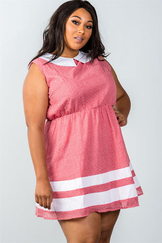 Ladies fashion plus size contrast peter pan collar floral print mini dress