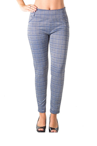Ladies fashion casual plaid stretch trouser pants