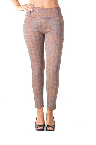 Ladies fashion casual plaid stretch trouser pants