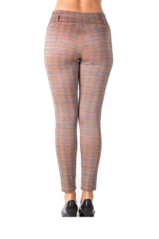 Ladies fashion casual plaid stretch trouser pants