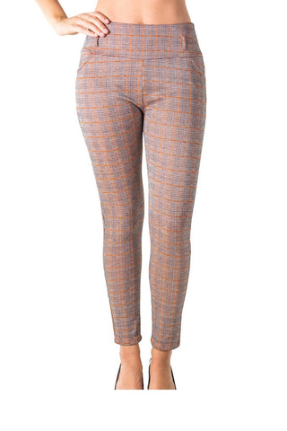 Ladies fashion casual plaid stretch trouser pants
