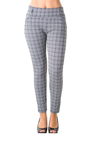 Ladies fashion casual plaid stretch trouser pants