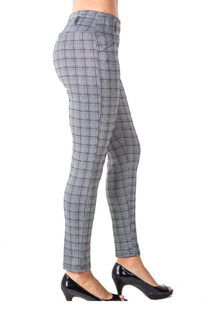 Ladies fashion casual plaid stretch trouser pants