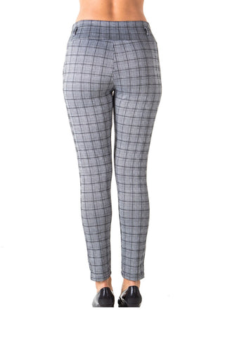 Ladies fashion casual plaid stretch trouser pants