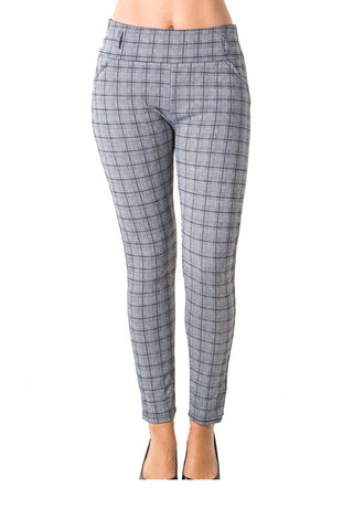Ladies fashion casual plaid stretch trouser pants