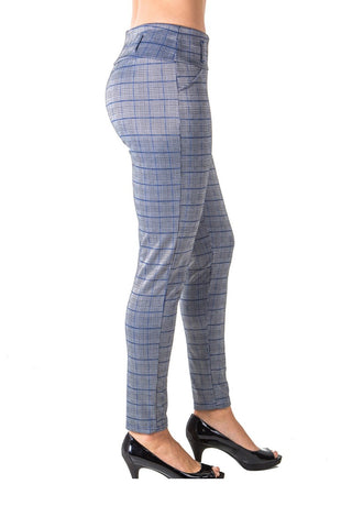 Ladies fashion casual plaid stretch trouser pants