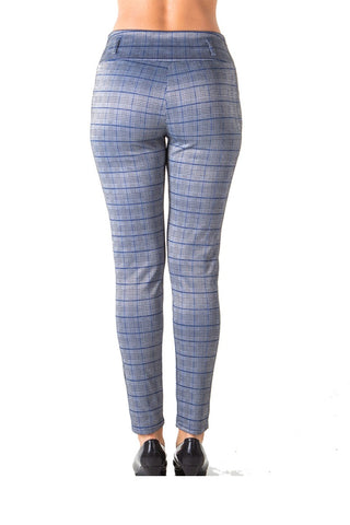 Ladies fashion casual plaid stretch trouser pants
