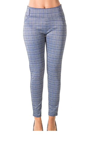 Ladies fashion casual plaid stretch trouser pants