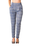 Ladies fashion casual plaid trouser pants, stretch, elastic waist, cuffed folded ankle & 2 front pockets