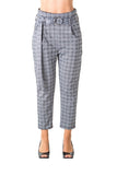 Ladies fashion casual belted plaid pants, stretch, wide & elastic high waist, 2 front pockets