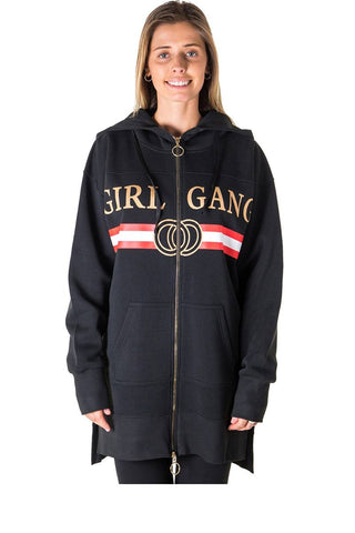 Ladies fashion fleece zip up sweatshirt oversize long hoodie outerwear jacket with applique