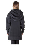 Ladies fashion fleece zip up sweatshirt oversize long hoodie outerwear jacket with applique