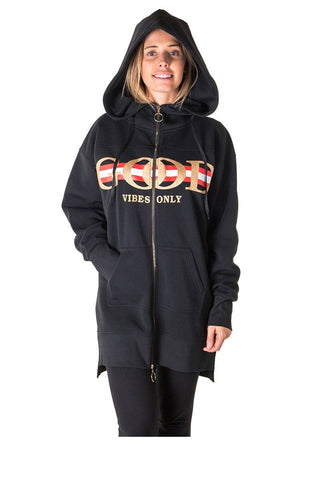 Ladies fashion fleece zip up sweatshirt oversize long hoodie outerwear jacket with applique