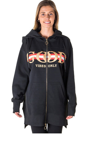 Ladies fashion fleece zip up sweatshirt oversize long hoodie outerwear jacket with applique