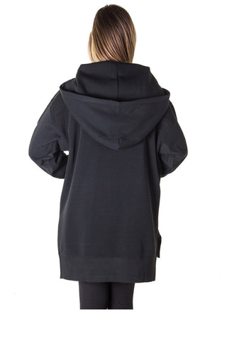 Ladies fashion fleece zip up sweatshirt oversize long hoodie outerwear jacket with applique