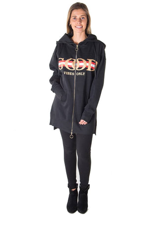 Ladies fashion fleece zip up sweatshirt oversize long hoodie outerwear jacket with applique