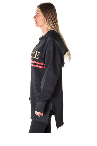 Ladies fashion fleece zip up sweatshirt oversize long hoodie outerwear jacket with applique