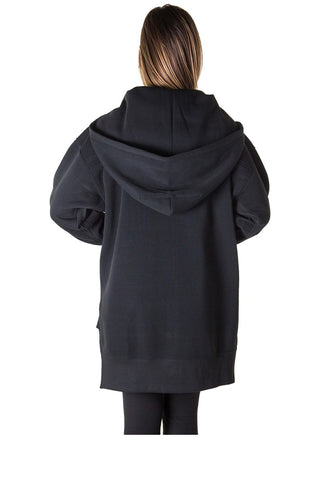 Ladies fashion fleece zip up sweatshirt oversize long hoodie outerwear jacket with applique