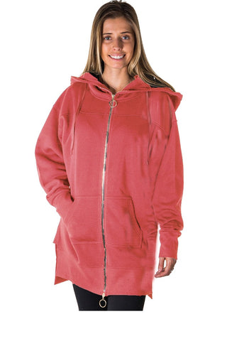 Ladies fashion solid black-ladies fleece zip up sweatshirt oversize long hoodie outerwear jacket