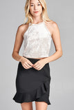 Ladies fashion round halter neck ice velvet crop top