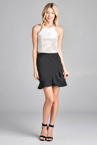 Ladies fashion round halter neck ice velvet crop top