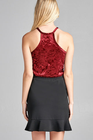 Ladies fashion round halter neck ice velvet crop top