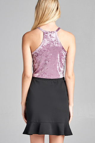 Ladies fashion round halter neck ice velvet crop top