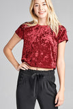 Ladies fashion short sleeve round neck ice velvet crop top