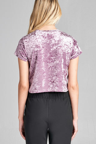 Ladies fashion short sleeve round neck ice velvet crop top