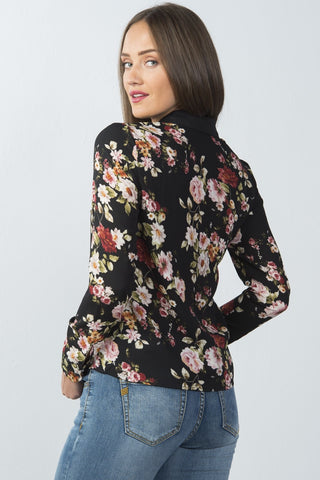 Ladies fashion long sleeve button down lace trim top