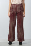 Ladies fashion high waisted stripe lace-up wide-leg pants