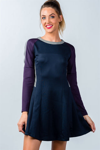 Ladies fashion  navy and purple color-block swing dress - merchandiserus2