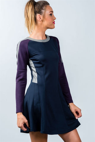 Ladies fashion  navy and purple color-block swing dress - merchandiserus2