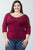 Ladies fashion plus size v neckline slit sleeve ruched front top