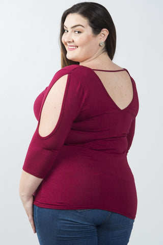 Ladies fashion plus size v neckline slit sleeve ruched front top